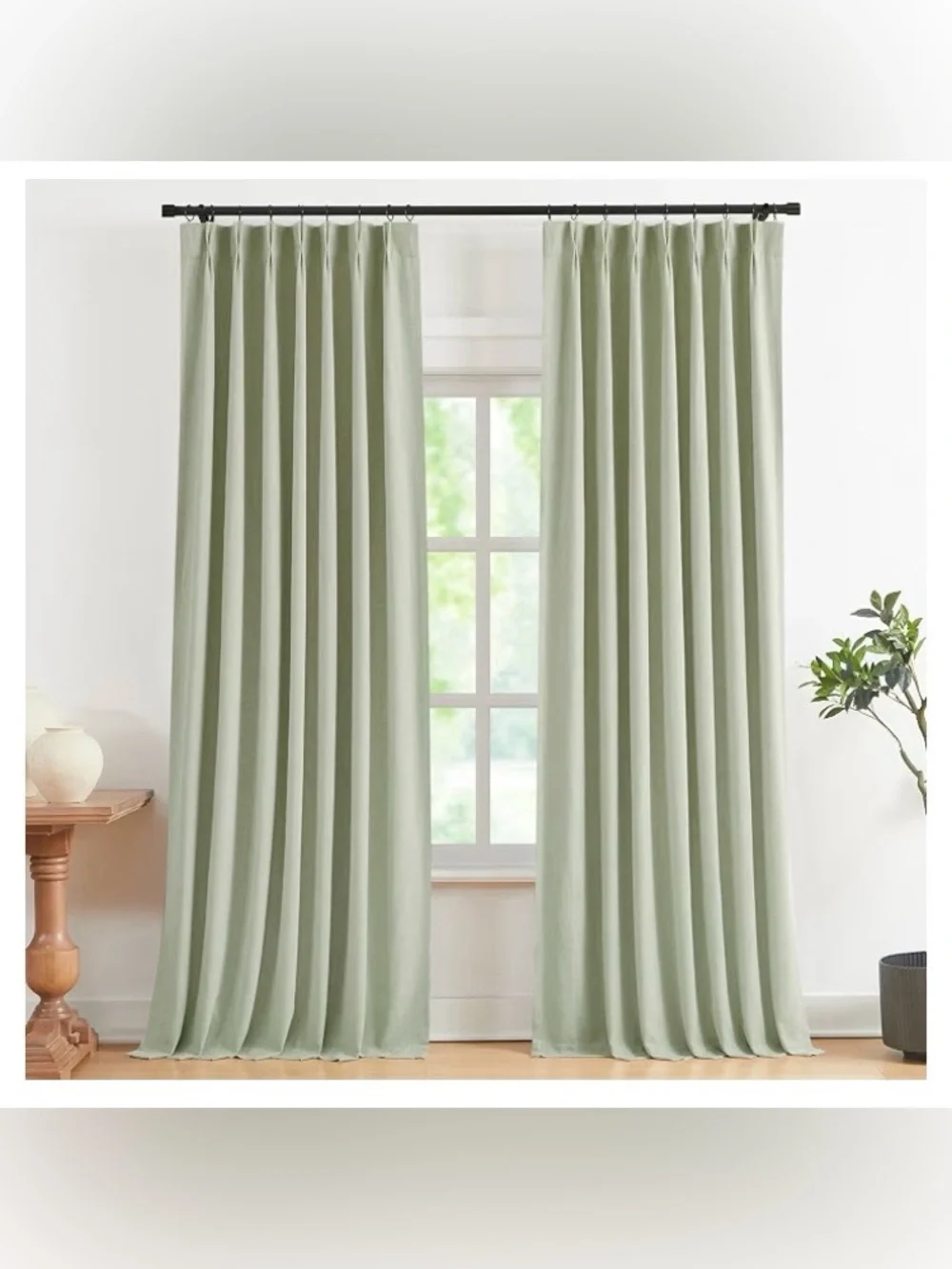 Vision Home Soft Green Pinch Pleated Full Blackout Curtains,50x63x2BL, NEW